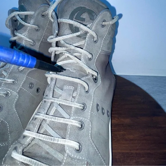 Gucci High Top Shoes Mens Size 11 Gray White Suede Leather Made In Italy Luxury - Picture 14 of 15